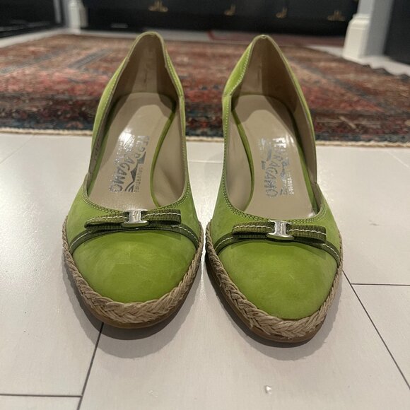 Salvatore Ferragamo Green Suede Espadrille Wedges Size 36 EU - Picture 1 of 10